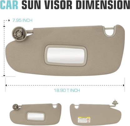 Right Passenger Side Sun Visor SunVisor for 2002-2009 Dodge Ram 1500 2500 3500 1CT11TL2AA (Gray)