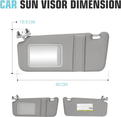 Left Driver Side Sun Visor SunVisor with Light for 2007-2011 Toyota Camry with Sunroof 74320-06800-B0 (Gray)