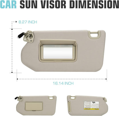 Left Driver Side Sun Visor SunVisor with Light for Nissan Pathfinder 2013-2018, Infiniti QX60 2014-2017, Infiniti JX35 2013 96401-9PB0A(Beige)