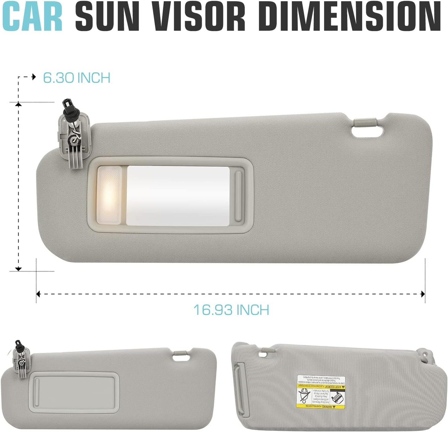 Left Driver Side Sun Visor SunVisor with Light for 2010-2015 Mazda CX-9 TDY1-69-320 (Gray)