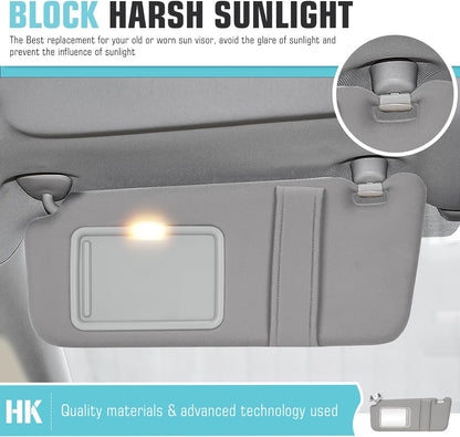 Left Driver Side Sun Visor SunVisor with Light for 2007-2011 Toyota Camry with Sunroof 74320-06800-B0 (Gray)