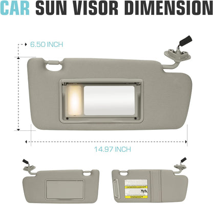 Left Driver Side Sun Visor SunVisor with Light for 2005-2009 Subaru Outback Legacy 92011AG55AOR (Gray)