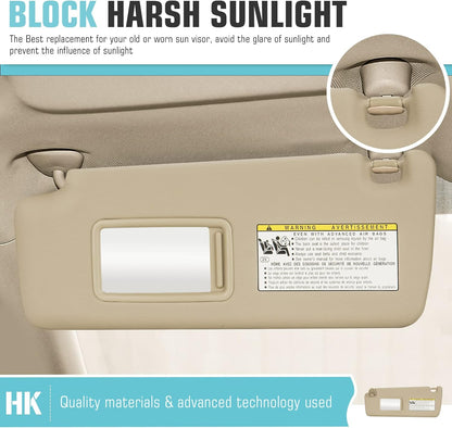 Left Driver Side Sun Visor SunVisor for 2004-2007 Toyota Highlander 74320-48260-A0 (Beige)