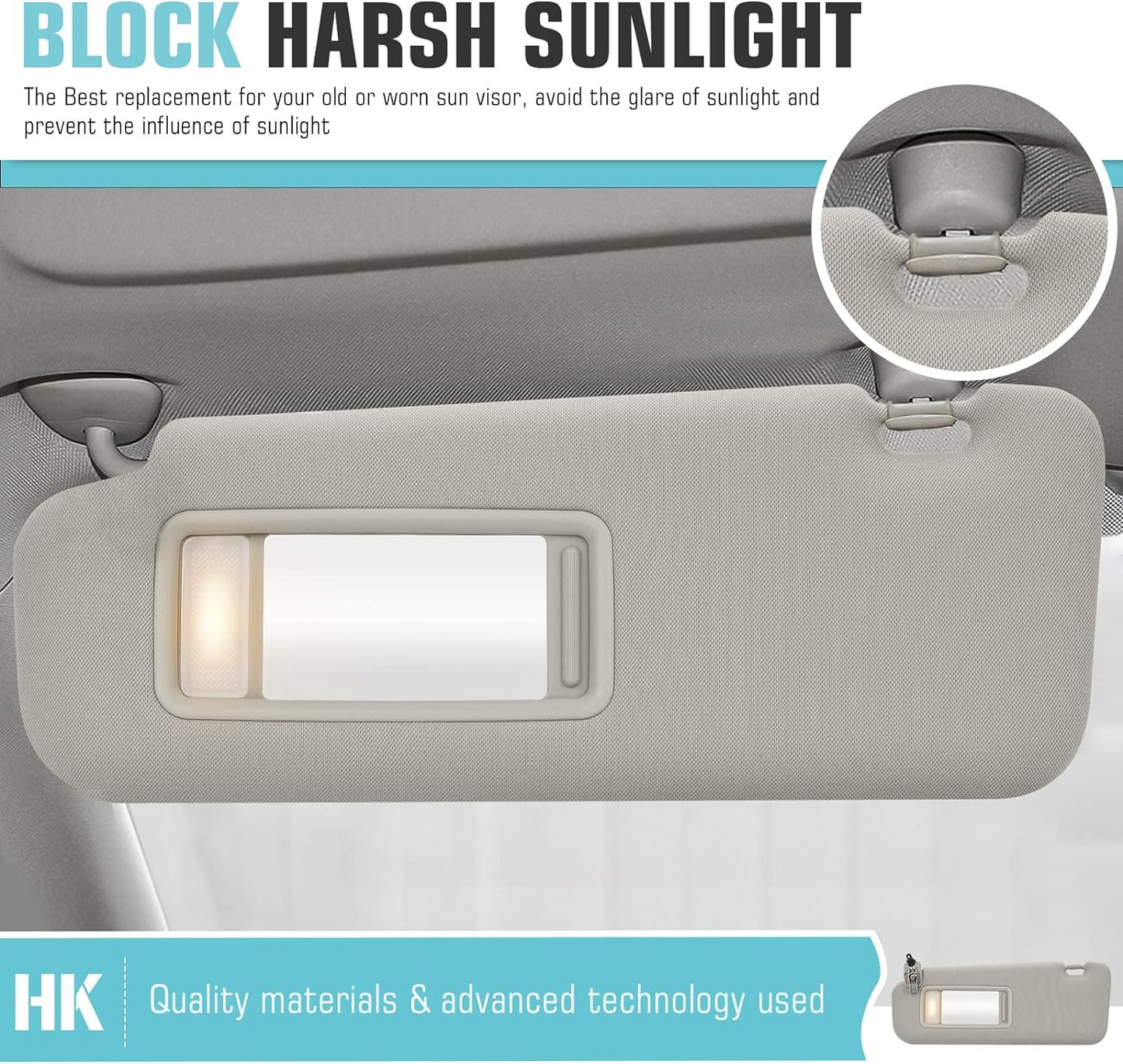 Left Driver Side Sun Visor SunVisor with Light for 2010-2015 Mazda CX-9 TDY1-69-320 (Gray)