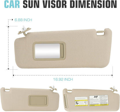 Left Driver & Right Passenger Side Sun Visor SunVisor with Light for 2010-2023 Toyota 4runner 7432035A91E1 (Beige)