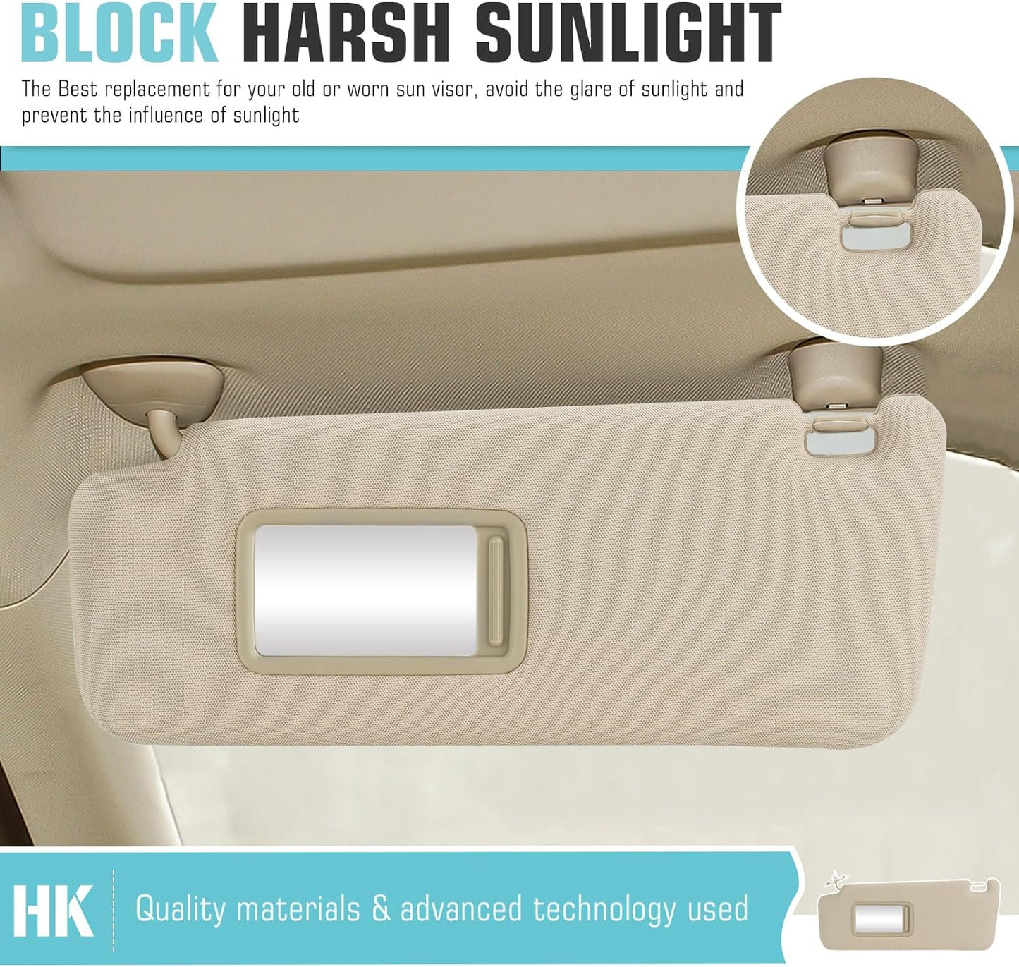 Left Driver & Right Passenger Side Sun Visor SunVisor with Light for 2010-2023 Toyota 4runner 7432035A91E1 (Beige)