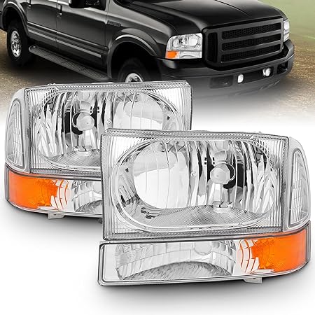 1999-2004 Ford Super Duty F250 F350 F450 F550 | Excursion Chrome Factory Style Replacement Headlights w/Corner Bumper Corner Set - Passenger and Driver Side